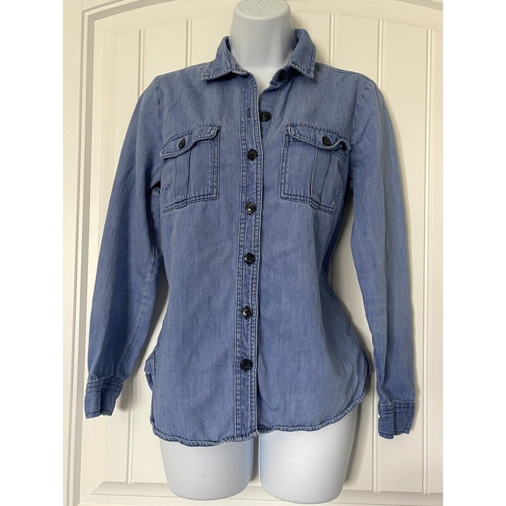 Old Navy Shirt Womens S/P Blue Classic Denim Chambray Button Up‎ Long Sleeve Top